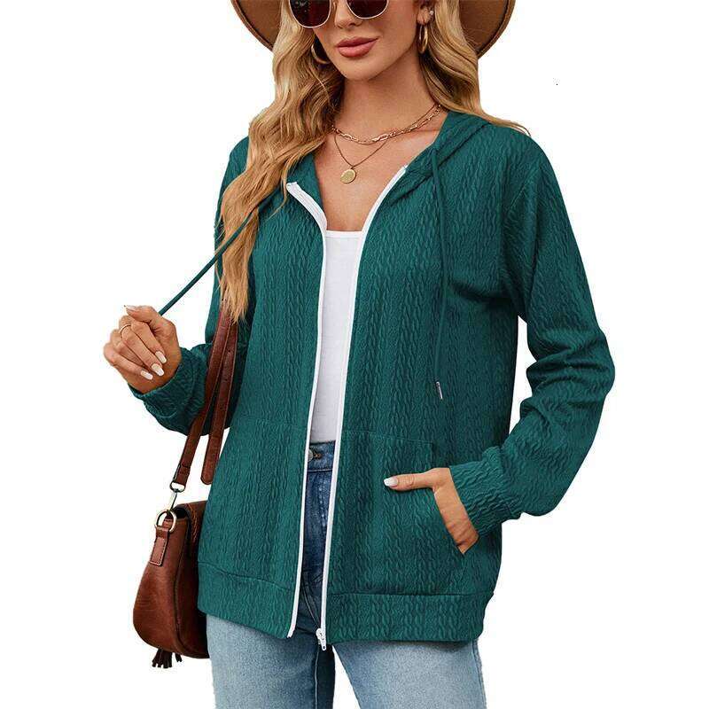 Designer Clothing 2025 Autumn Winter Hooded Zipped Cardigan Sweatshirt Female Solid Color Pocket Hoodie Women New Casual Commuter Long Sleeve Outerw
