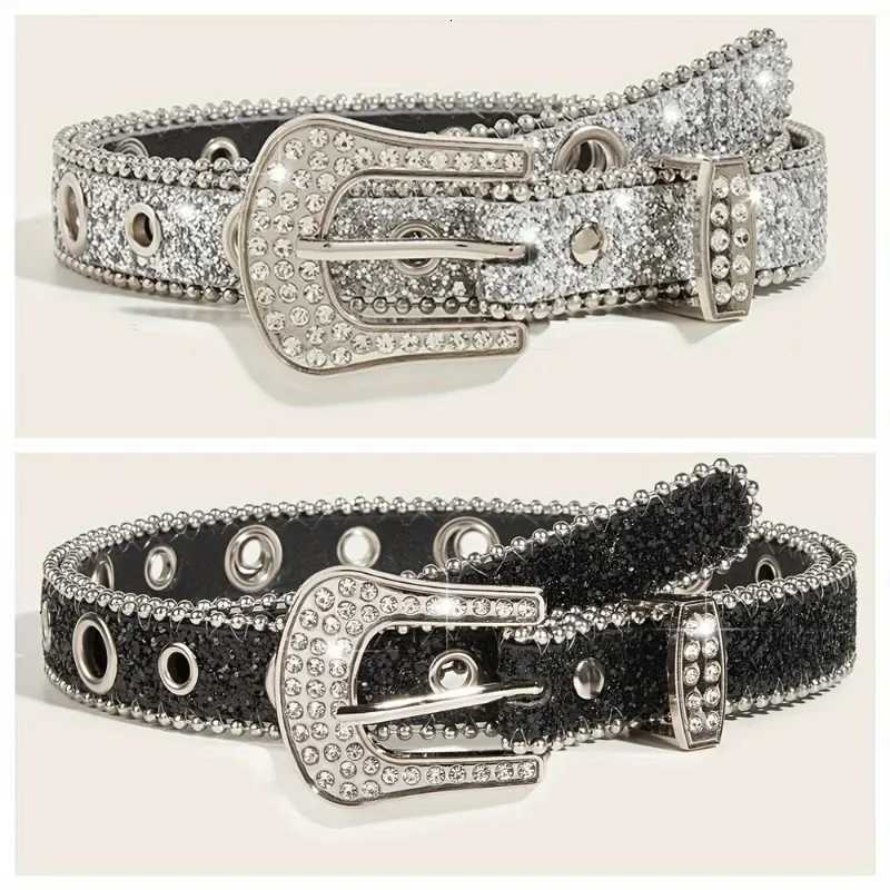 Hot Girl Bling Belt Women Solid Print PU Leather Crystal Studded Waistband Y2K Trend Adjustable Belt for Party Daily Wear XJ250801
