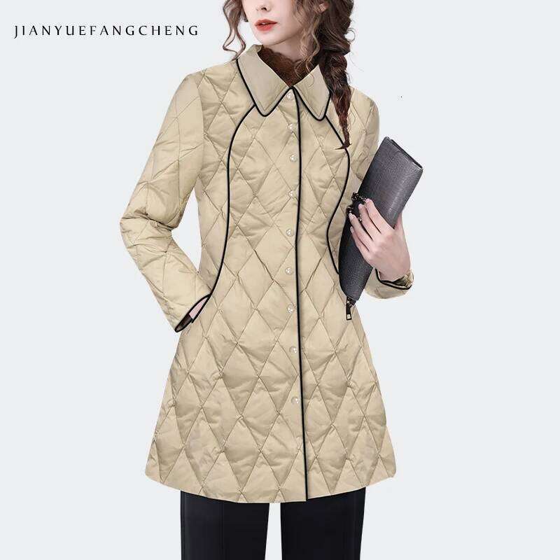 Mid-Length Jacket Women 2023 Winter New Warm Lightly White Duck Down Padding Puffer Elegant Shirt Collar Slimming Coat