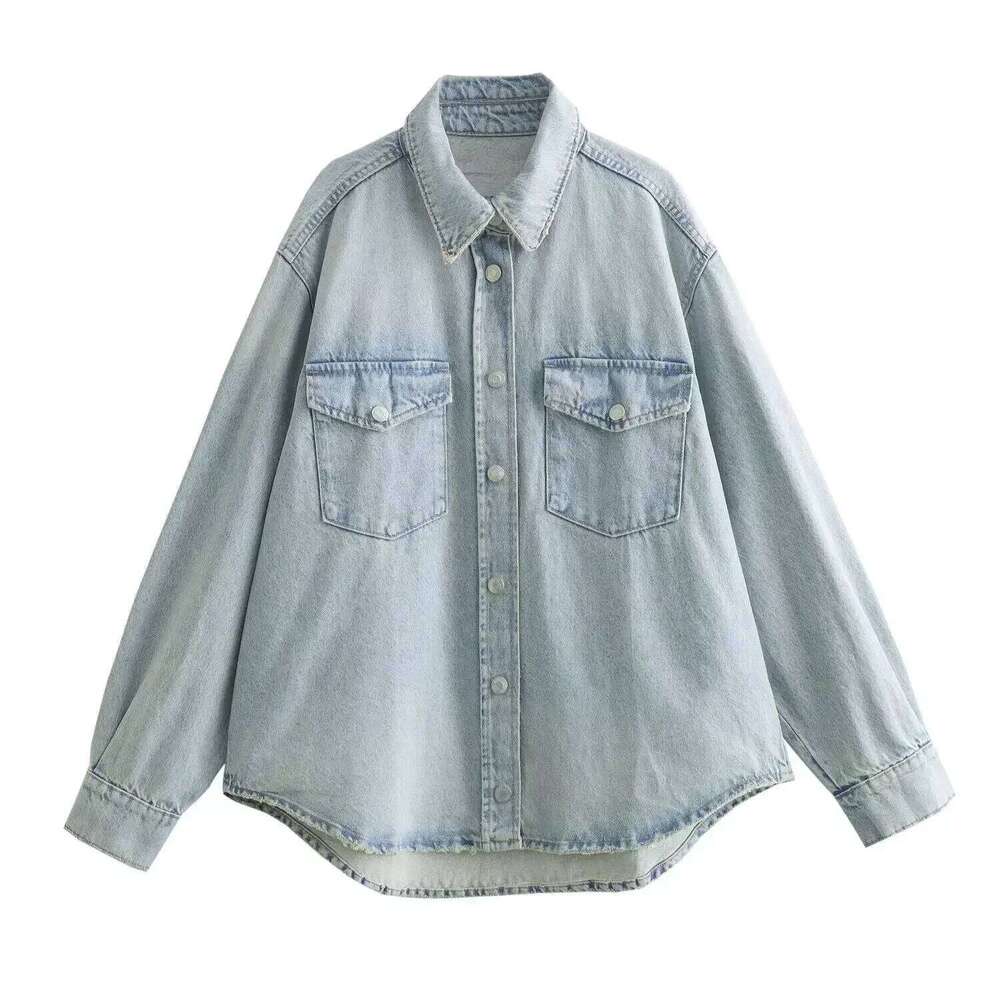 Designer Clothing 2025 Women's Summer Fashion Single Breasted Shirt Jacket Female Chic Elegant Popular Pocket Long Sleeves Denim Coat