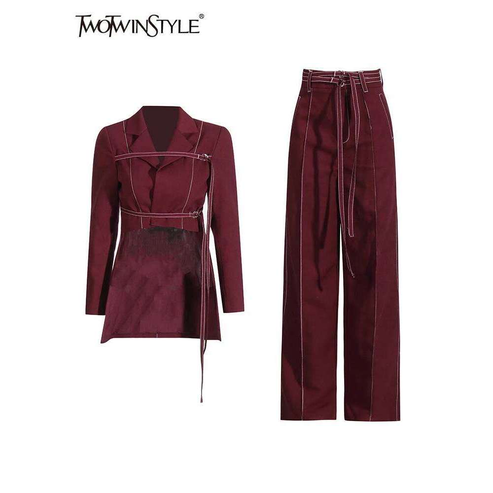 Bury Two Piece Set For Women Notched Collar Long Sleeve Top High Waist Straight Pant Temperament Sets Female