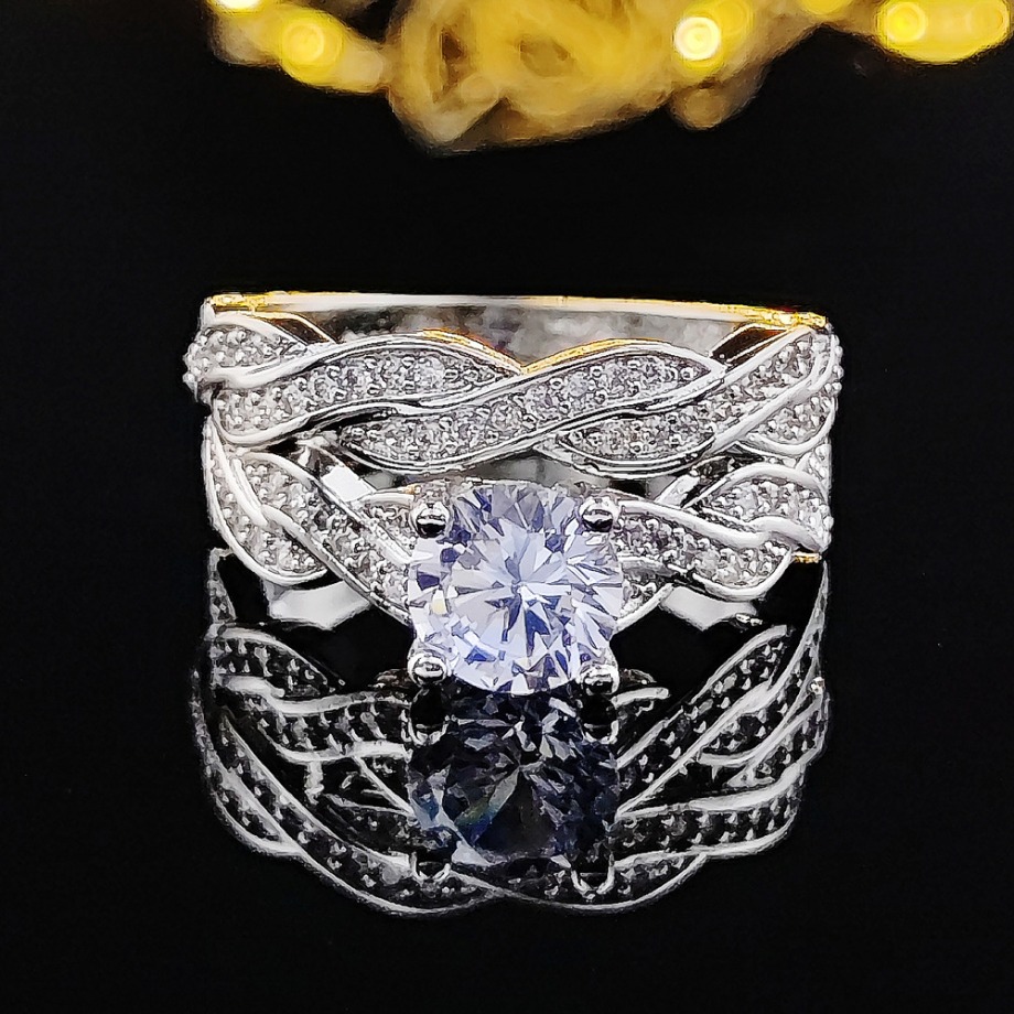 Luxury Designer Rings Crystal Diamond Rings Set Spiral Design Zircon Inlaid Rings Elegant Charm Wedding Jewelry Accessory