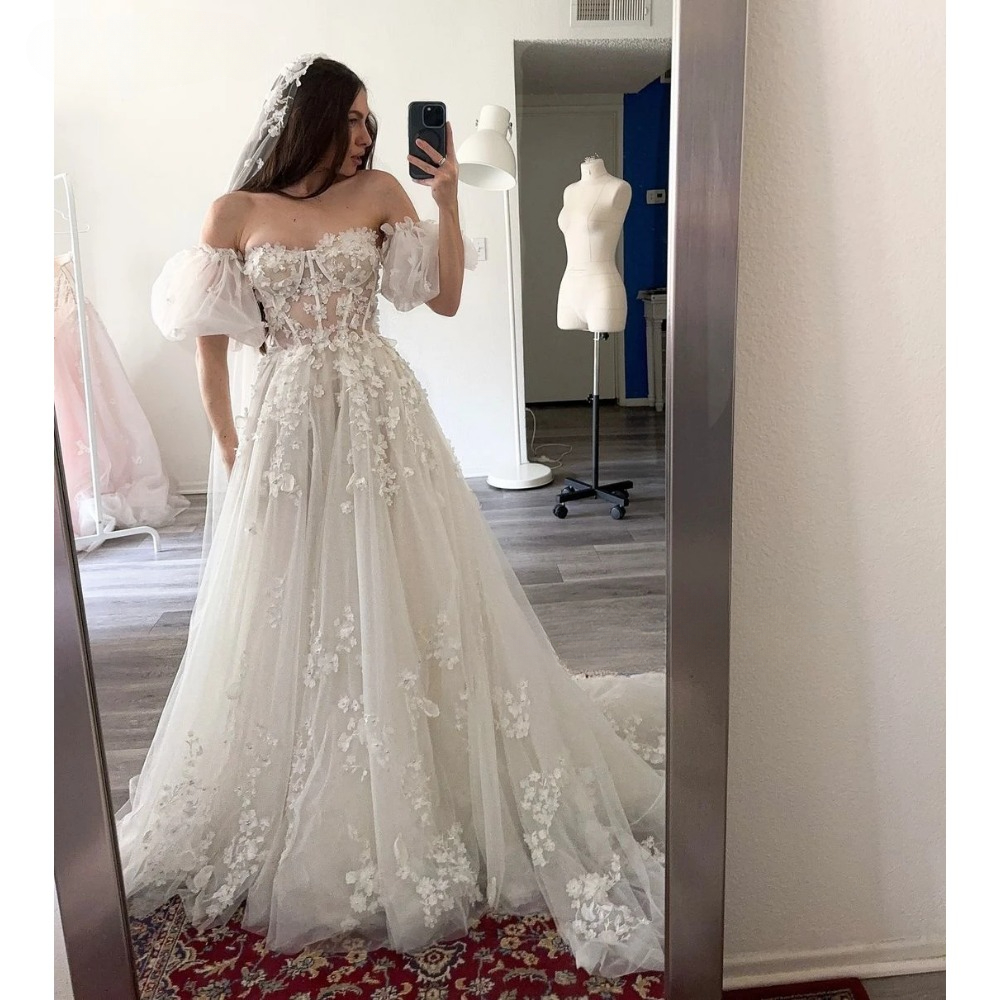 A-Line Sweetheart Appliques Boho Wedding Dresses 2025 Elegant Off-The-Shoulde Tulle Bridal Gowns Lace Vestidos De Novia