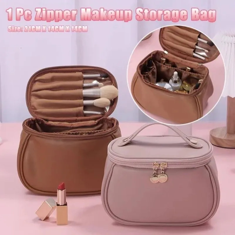 1 Pc Empty Women Fashion PU Leather Zipper Makeup Bag Portable Travel Waterproof Bathroom Storage Pouch 250731