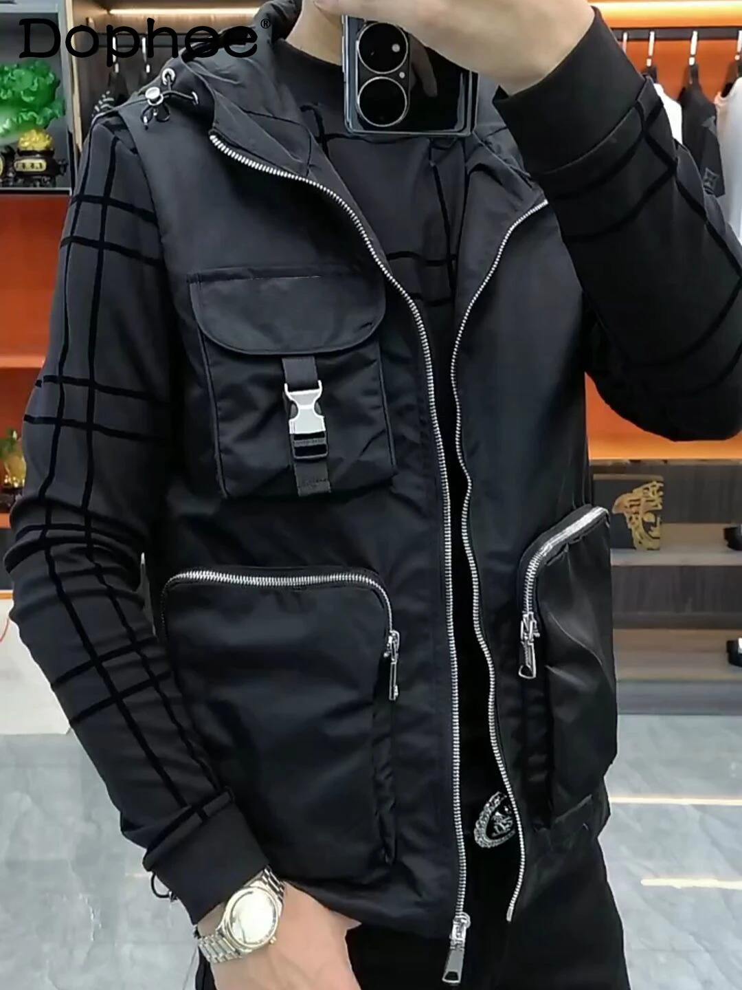 Casual Trendy Male Fashion Slimming Tank Top Mens Pocket Versatile Zipper Hooded Vests Slim Fit Sleeveless Vest Jacket 250801