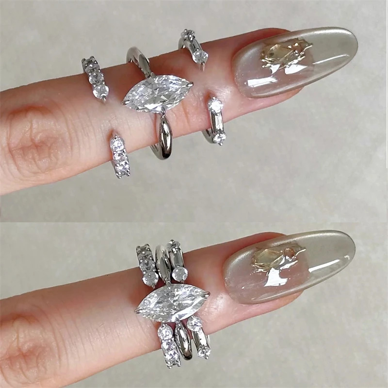 3 Pieces/set Fashion Personality Zircon Adjustable Ring for Women High-quality Stainless Steel Ring Party Jewelry Accessories 250729