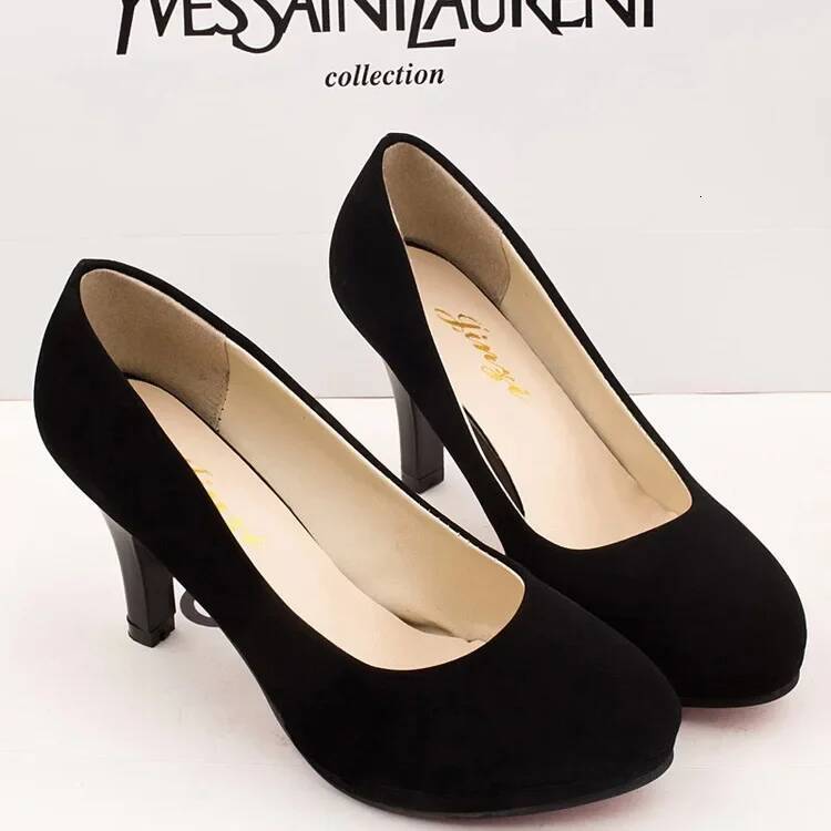 Fashionable Korean Style Round Head Solid Color Veet High Heel Professional Work Shoes For Women Spring Autumn New Arrival