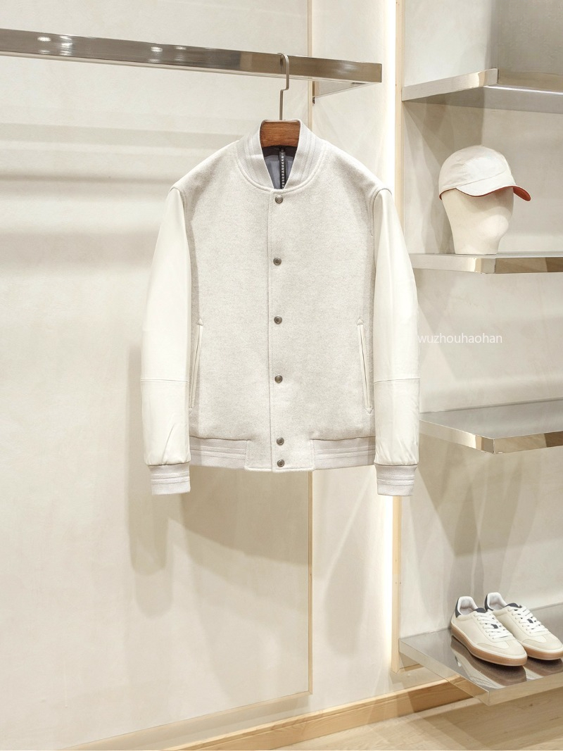 Men Coats Autumn and Winter Merino Wool Blended Sheepskin Stitching Sleeve Baseball Collar Real Leather Woolen Coat B1289