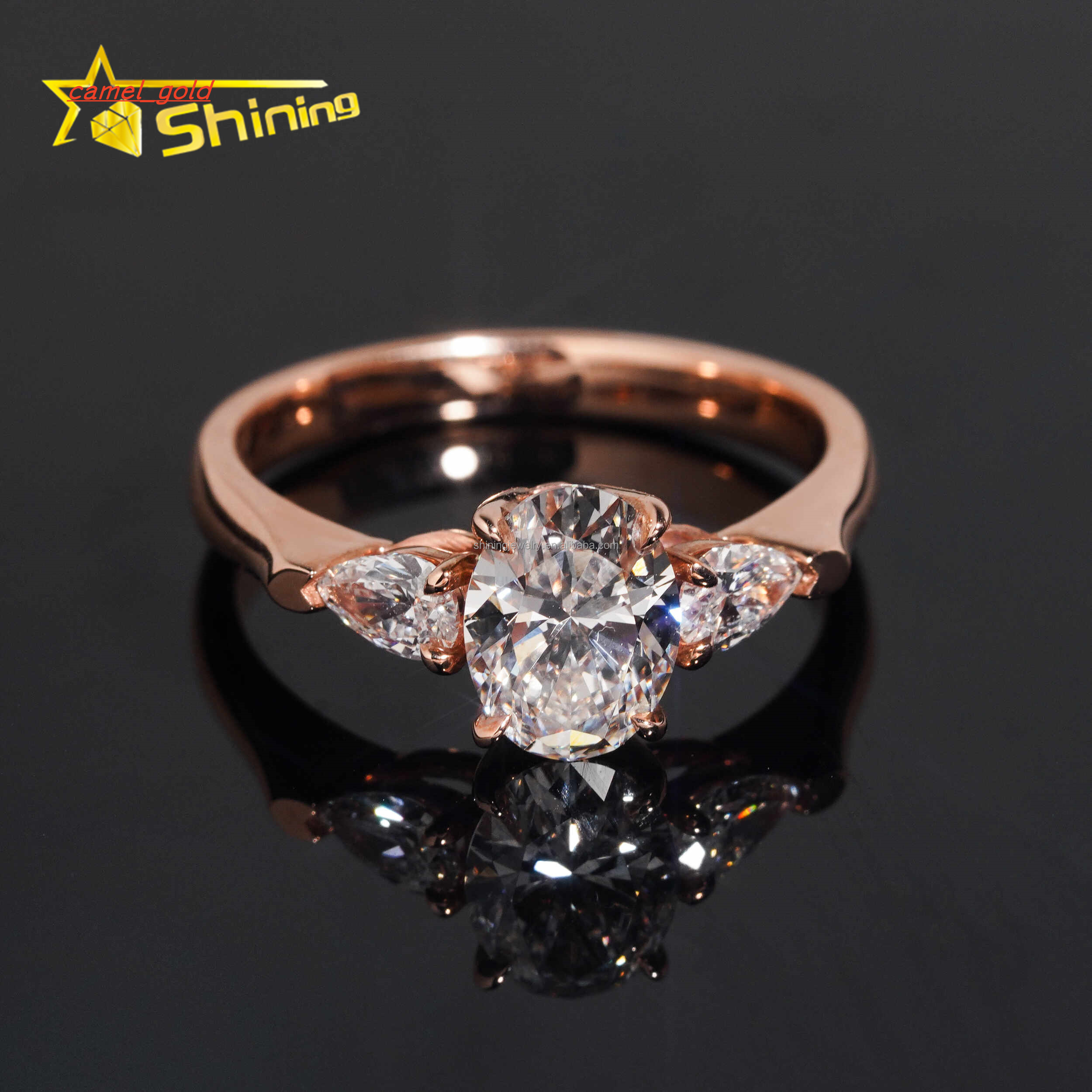 10k Rose Gold Luxury Bridal Wedding Jewelry Customized Three Stones Oval Lab Grown CVD Diamond IGI Engagement Solitaire Ring