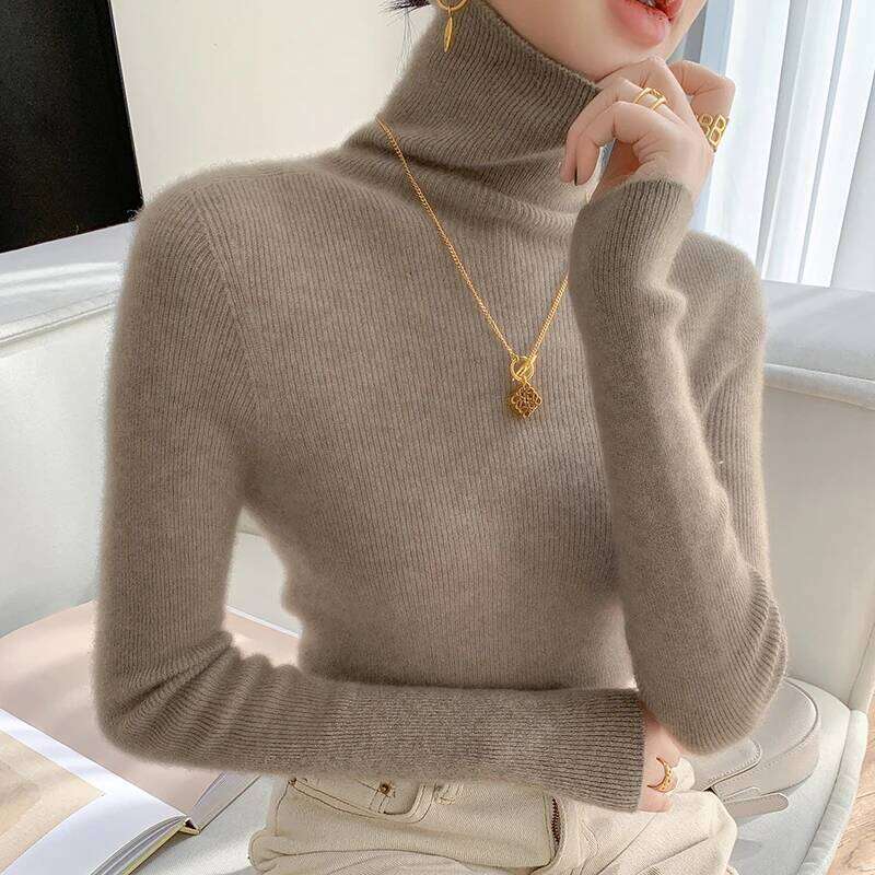 2024 New Sweater 100% Pure Cashmere High Collar Hoodie Looks Thin And Soft Basic Women's Top MDNG