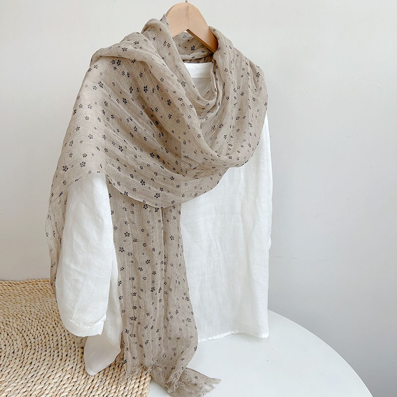 K1556 Japanese rain dew linen original color floral small flower linen scarf spring and summer breathable thin shawl neck protection sunscreen silk