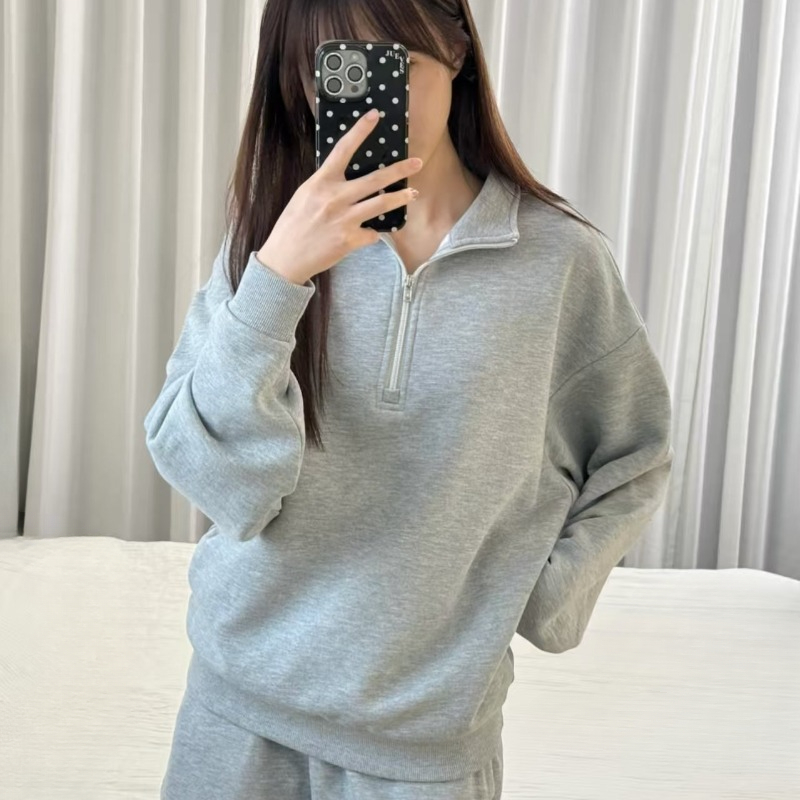 Designer Hoodies Unisex Yoga Sweatshirts 1/4 Zip Rapid Pullover Collared Shirt-Jacket Loose Hight-Neck Softly Blazer Stretchy Cuffs Studio-to-str-image-942488959