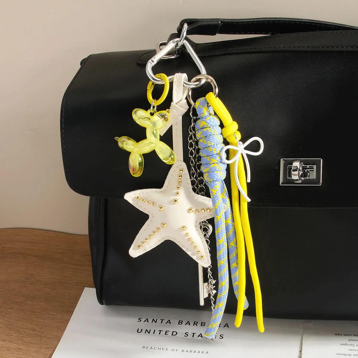 summer leather lemon flower Backpack pendant leopard print Little Bear rainbow decoration Key Chain 250730