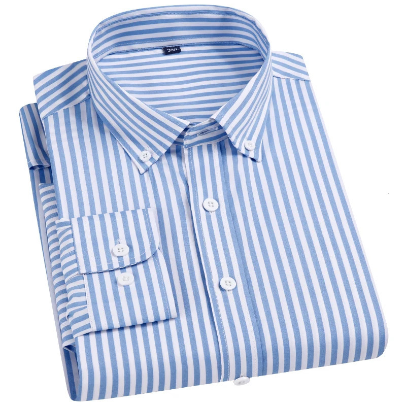Spring Stretch Long Sleeve Shirt Mens Striped Korean Slim Shirt Business Casual No-Iron Comfortable Mens Clothing 250801
