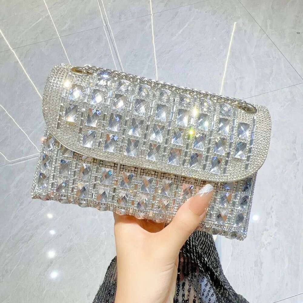 Full Rhinestone Women's Chain Bag Evening Dress Sier Crossbody Shoulder Handbag Dia Mobile Phone Bags Party Clutch Purse