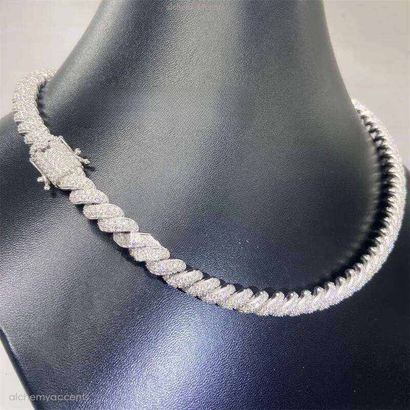 Buss Down Custom Fully Iced Out Vvs Dia 8mm Sterling Sier Rope Chain Necklace Moissanite Cuban