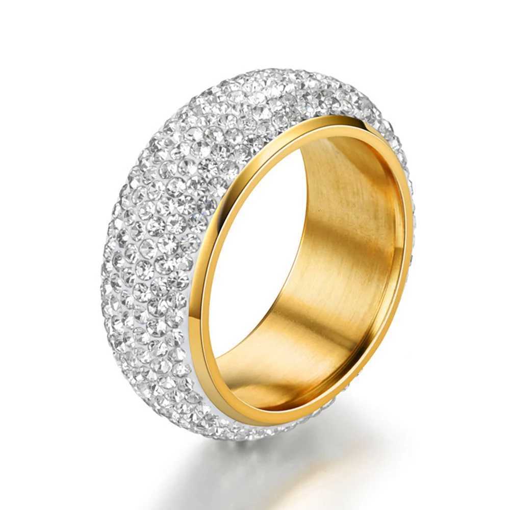Hip Hop Iced Out Bling Arc Circle Ring Gold Silver Color Stainless Steel Cubic Zirconia Wedding Rings For Women Men Jewelry Gift XJ250802
