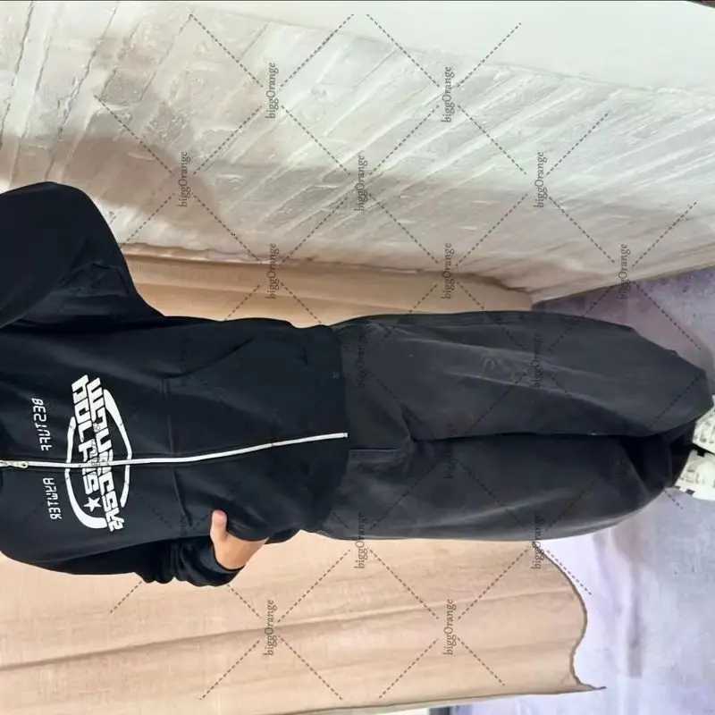 Vintage Harajuku Rock High Street Letter Print Oversized Zipper Hoodie Men Y2K Casual Retro Trendy Brand Loose Sweatshirt Women X250802