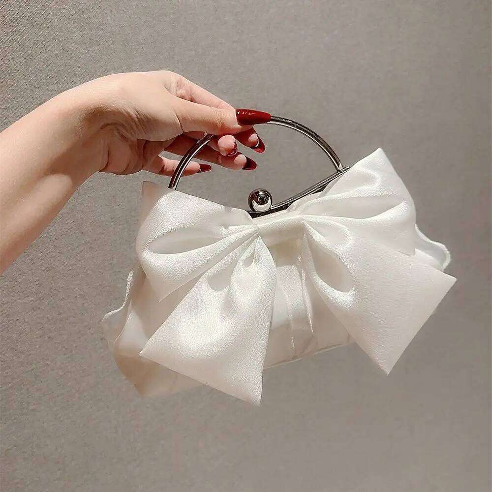Gold Bright Silk Bowknot Evening Bag Women Elegant Fashion Banquet Clutch Chain Shoulder Bags Purse Female Party Handbags