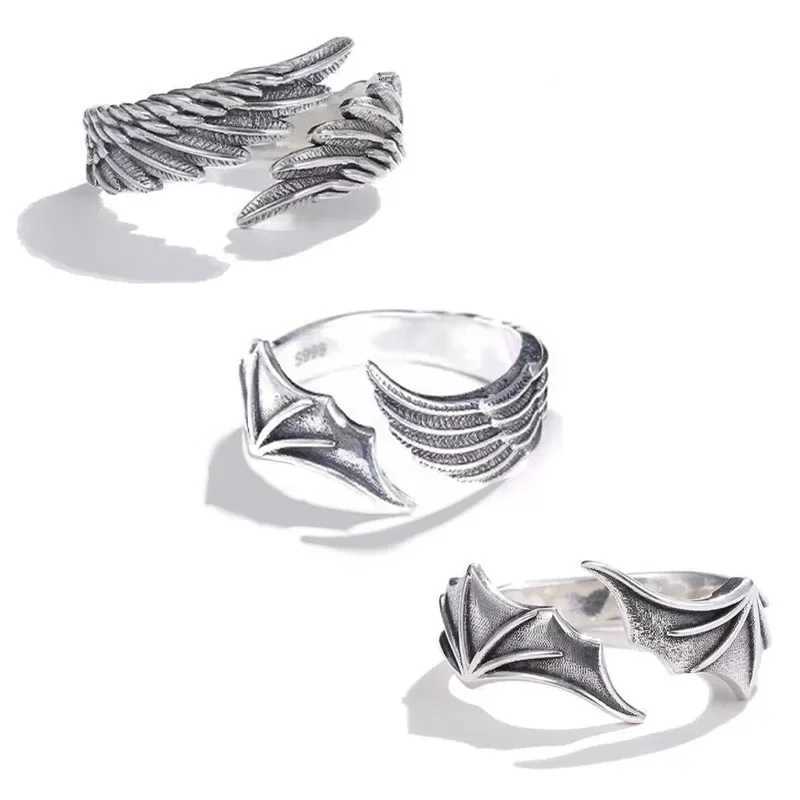 1 Pc/Pair New Vintage Angel Demon Wings Hip Hop Adjustable Couple Rings for Men Women Silver Color Retro Punk Style Jewelry XJ250802