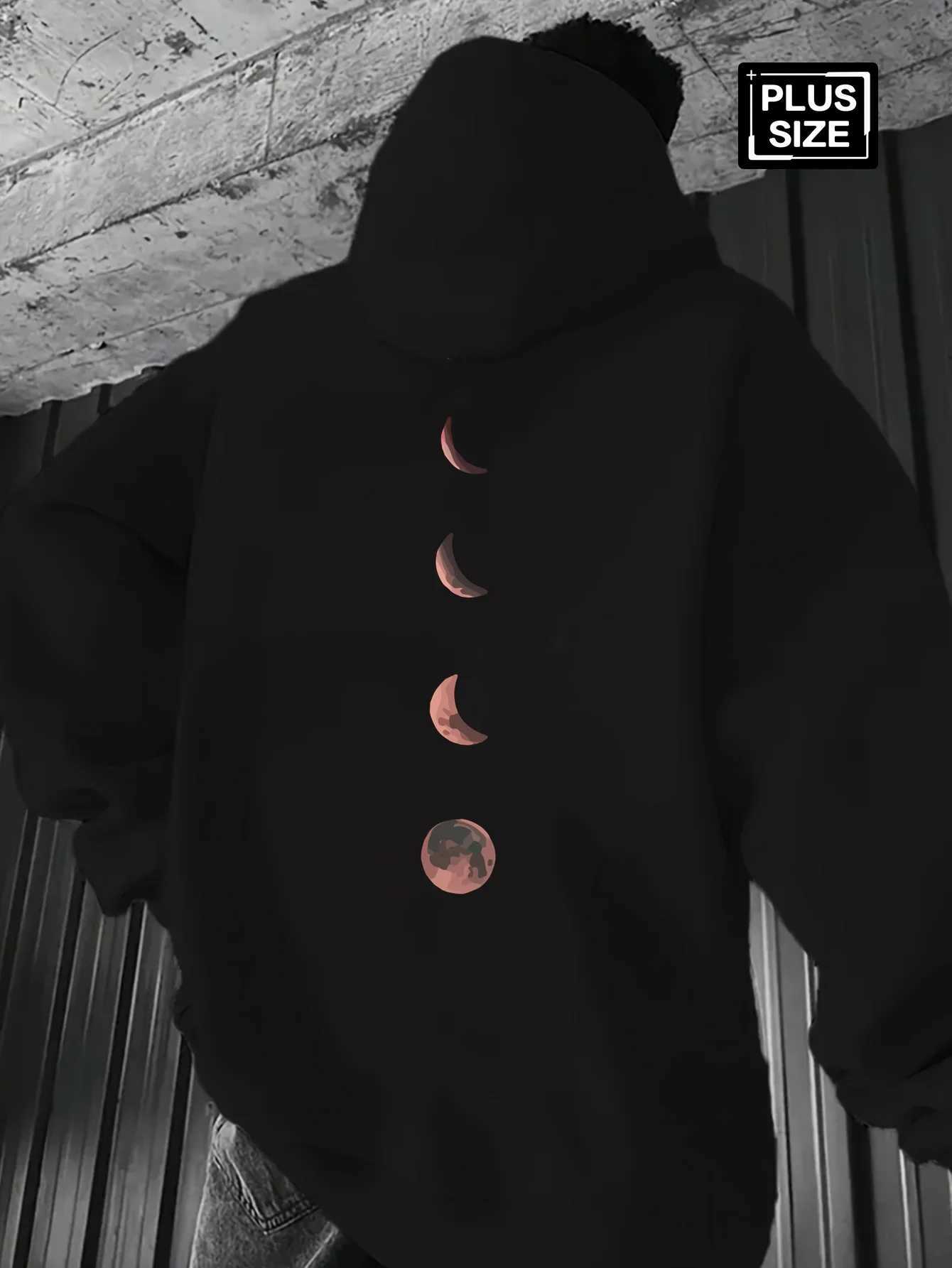 Mens Moon Print Casual Hoodie - Soft long-sleeved sweatshirt with front pockets and a comfortable fit for casual wear X250802
