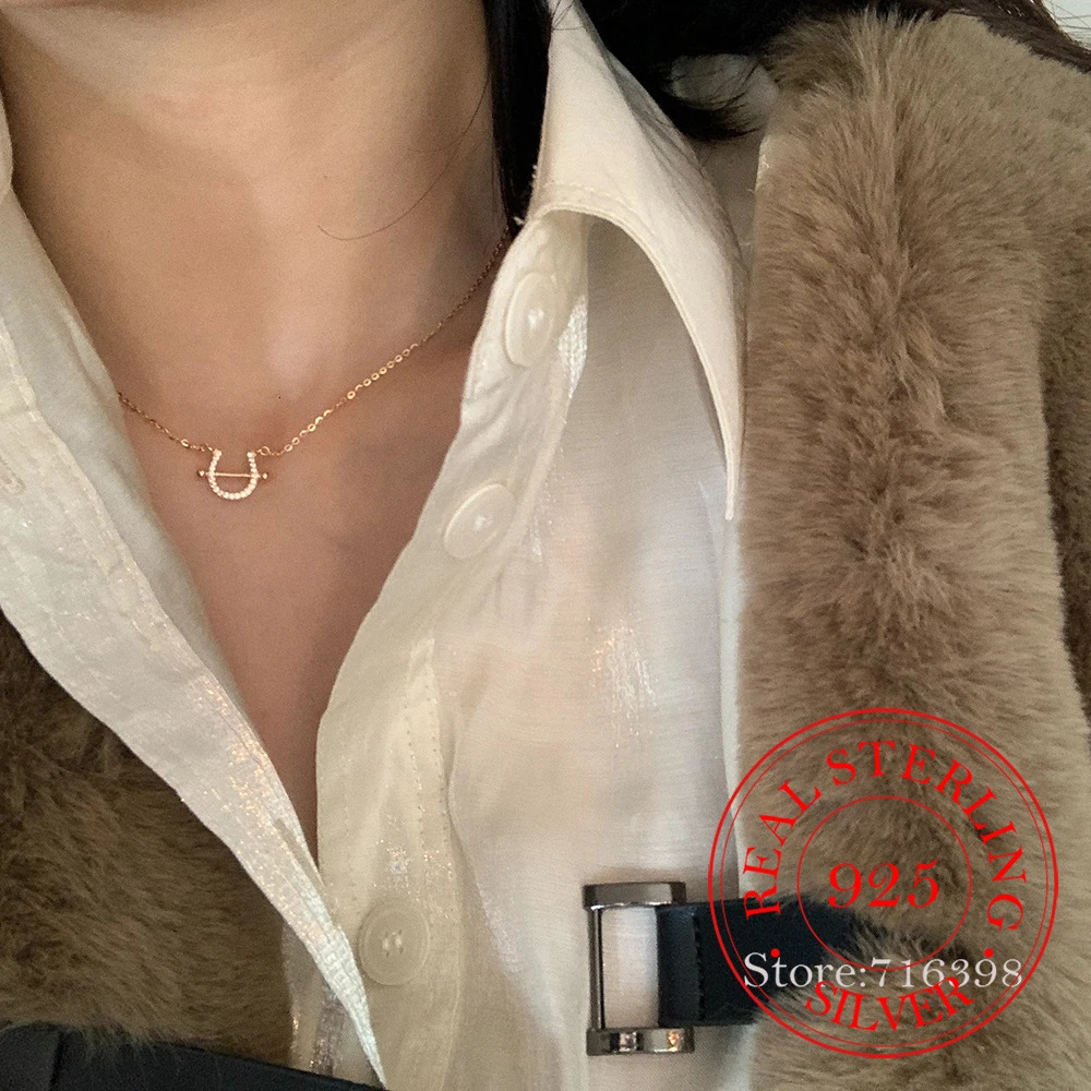 S925 Sterling Silver Classic Horseshoe Choker Necklace Pendant for Women 14K Gold Plated Necklaces Wedding Party Jewelry Gift 250729