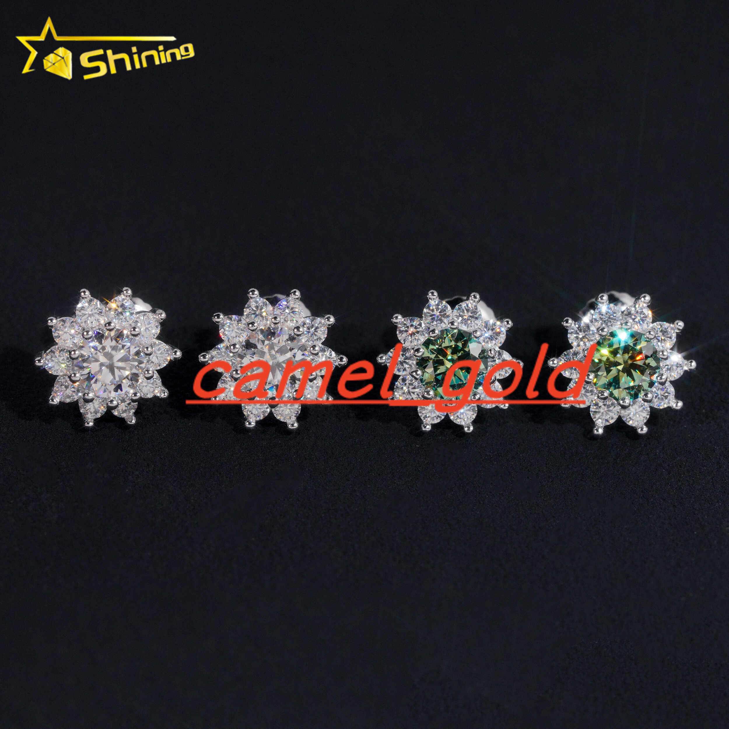 Pass Diamond Tester GRA Certified Stocks VVS Diamond 925 Sterling Silver Cluster Blue Green Moissanite Stud Earrings