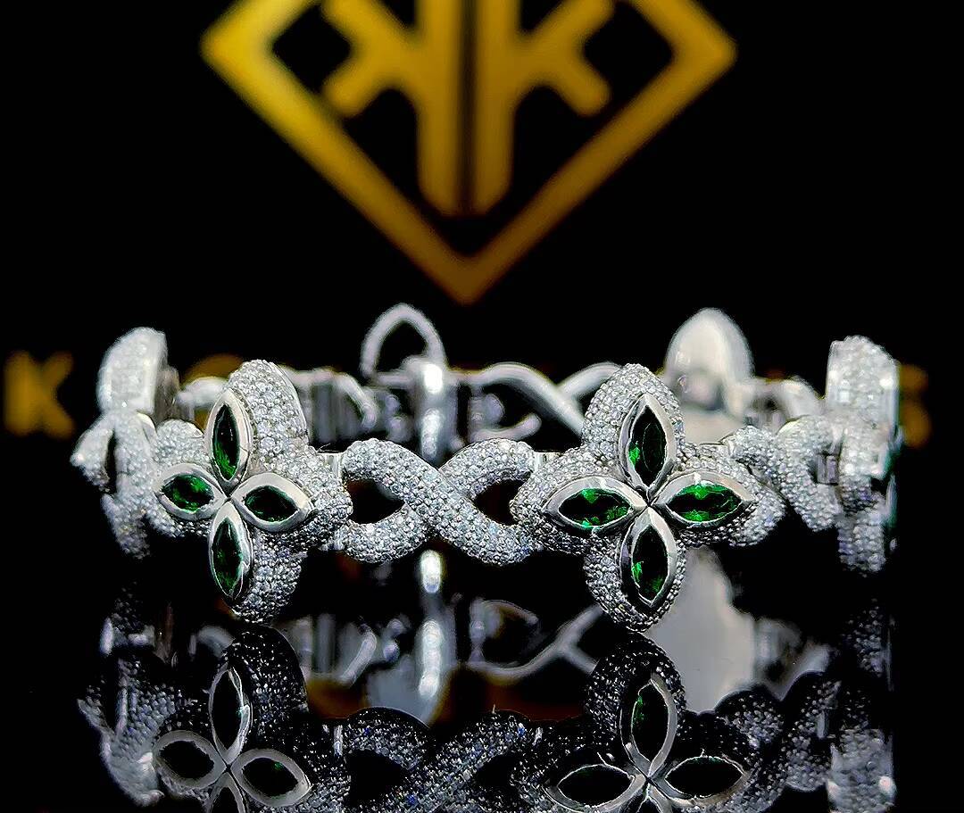 New Arrived Iced Out Clovers Moissanite Bracelets Cuban Chain 925 Silver Jewelry Bracelets for Men Women Pass Diamond Tester