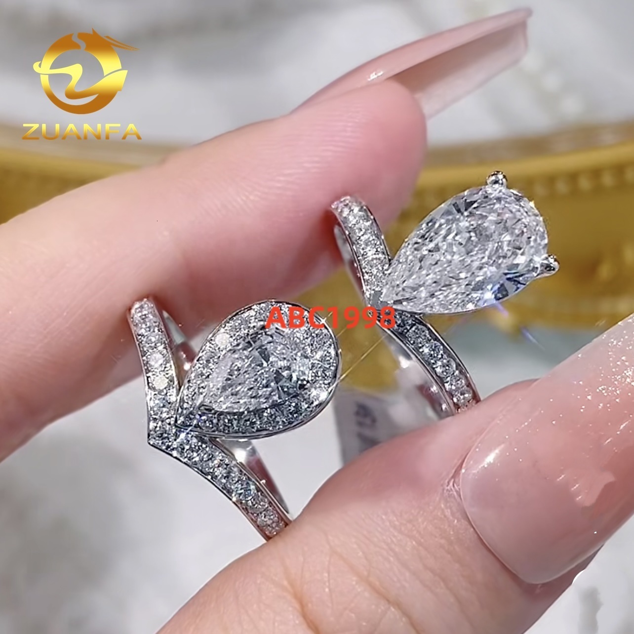 10K 14K 18K White Gold VS DEF Color IGI Certificated 2 CT Pear Cut Diamond CVD Lab Diamond Engagement Wedding Ring