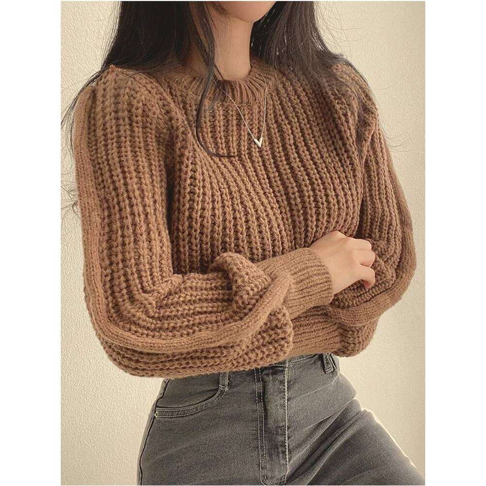 Loose Vintage Haruku Lantern Long Sleeve Women Korean Autumn Winter Knitwear Soft Warm Tops Chic Solid Femme Sweater