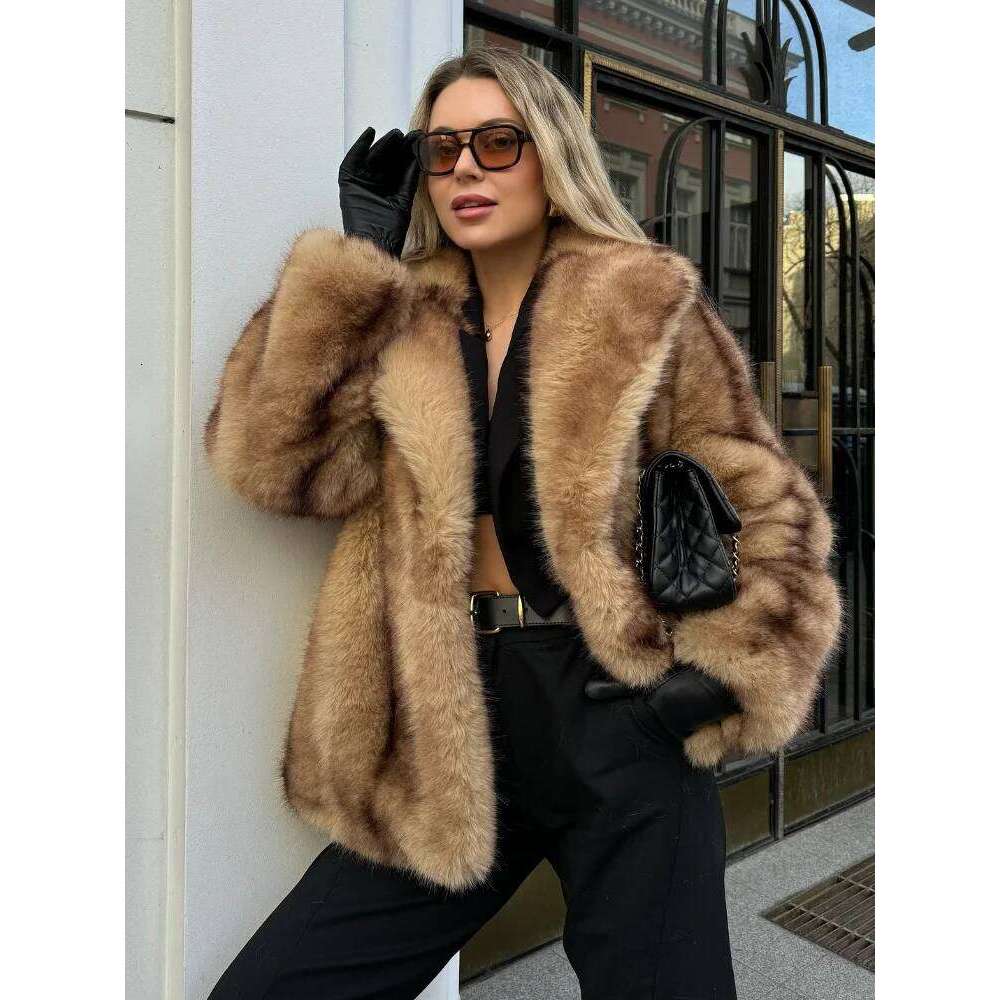 Chic Faux Fur Warm Jacket For Women Vintage Full Sleeve Lapel Coats Lady Autumn Winter Elegant Thicken Female New Street Outwear