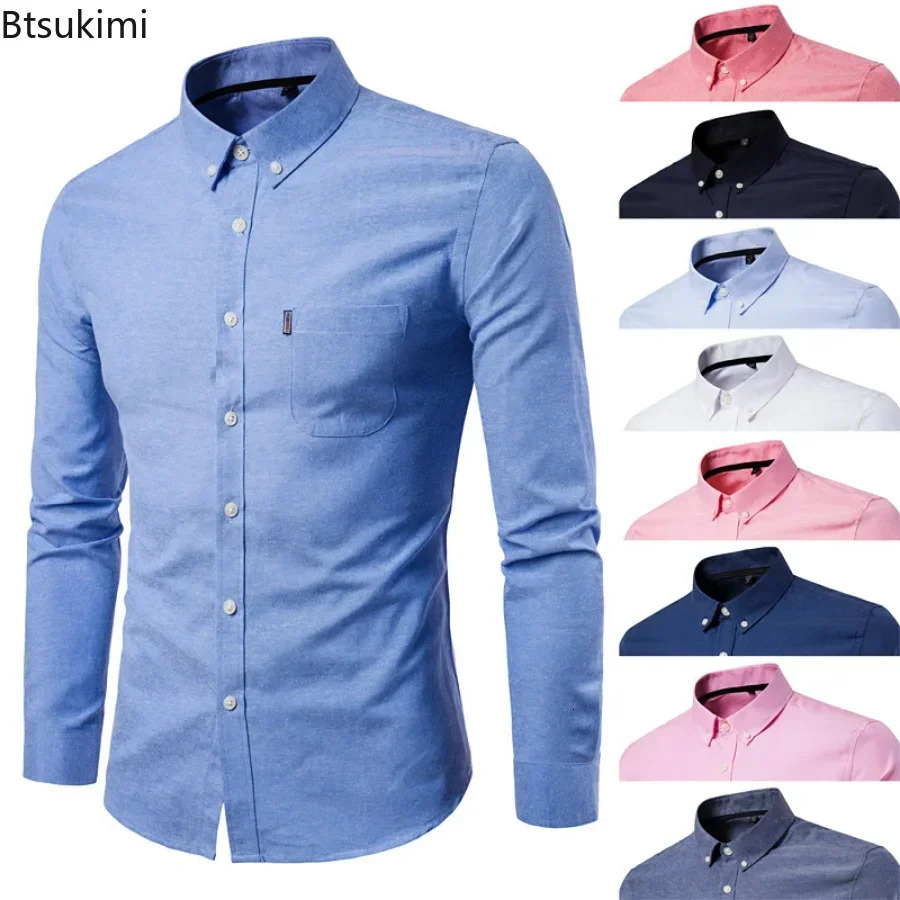 Oxford Cotton Shirt Men Solid Casual Slim Fit Stand Collar Mens Formal Dress Shirts Long Sleeve Party Shirts Male Camisetas 250801