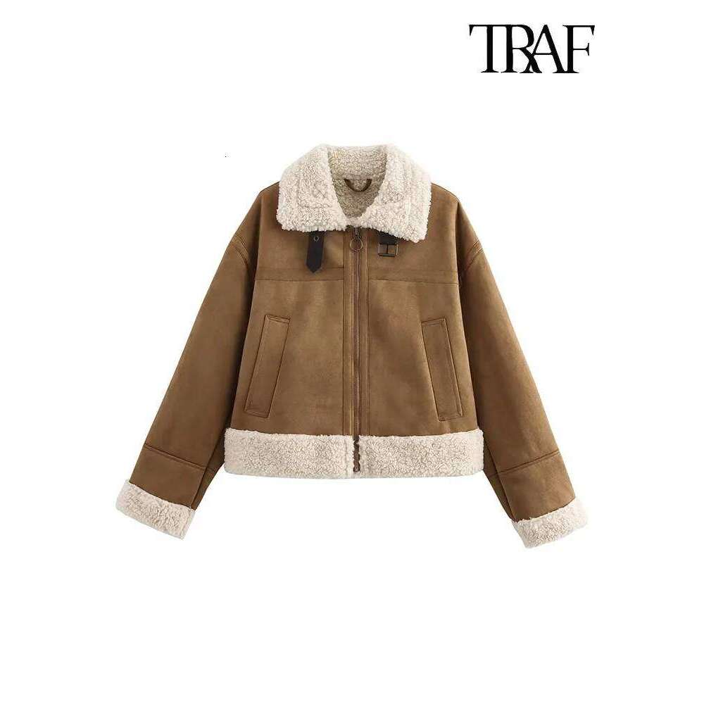 TRAF Square Collar Long Sleeve Coat Autumn And Winter New Fur High Street Jacket Comfortable Warm Padded Women's 250730