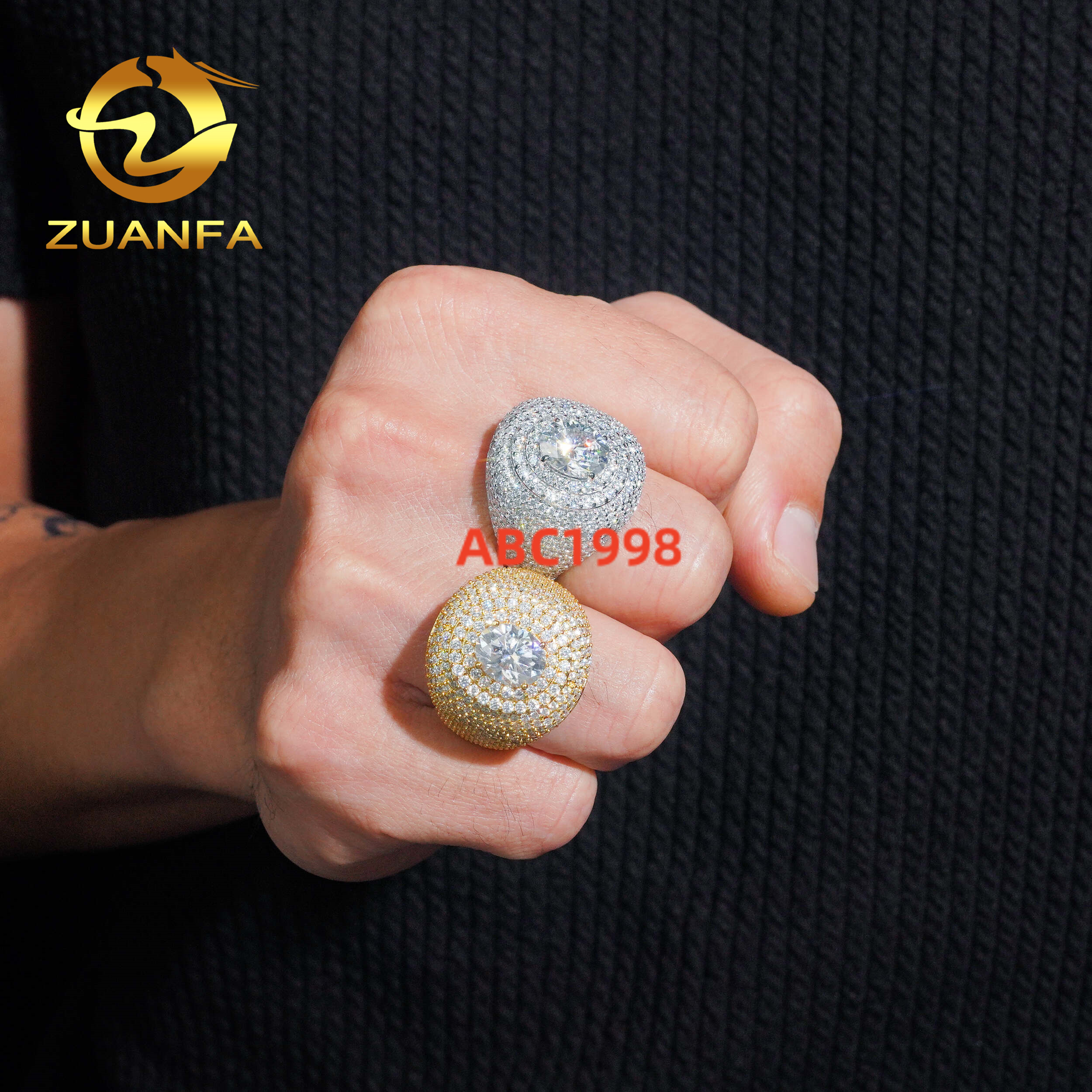 New Design 925 Sterling Silver Hip Hop Jewelry Finger Ring Gold Plated Hip Hop VVS 3CT Oval Moissanite Mens Ring