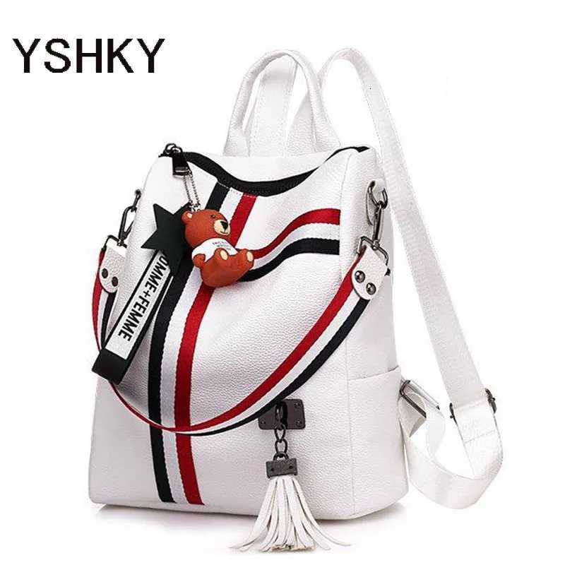 New Backpack PU Leather Backpack Large Capacity Casual Ladies Travel Backpack Ribbon Pendant Shoulder Bag for Women Z250802