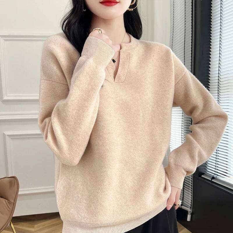 Cashmere Sweater Women's Knitted Sweaters 100% Merino Wool V-Neck Long-Sleeve Pullovers Winter Autumn Jumper Clothing Top Female MDNG