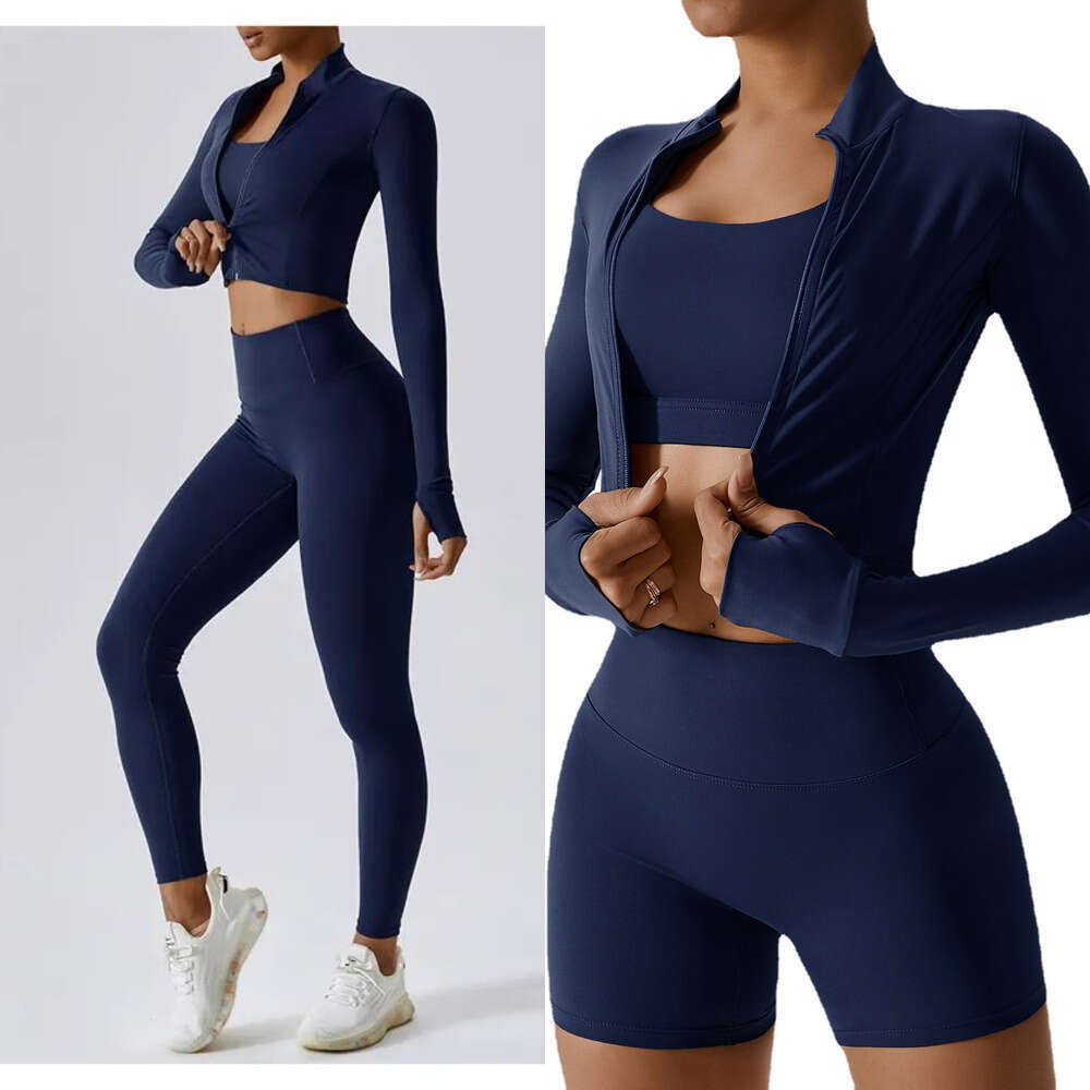 Tenue de yoga pour femmes Trois pièces costumes veste + pantalon + vestes ensemble exercice