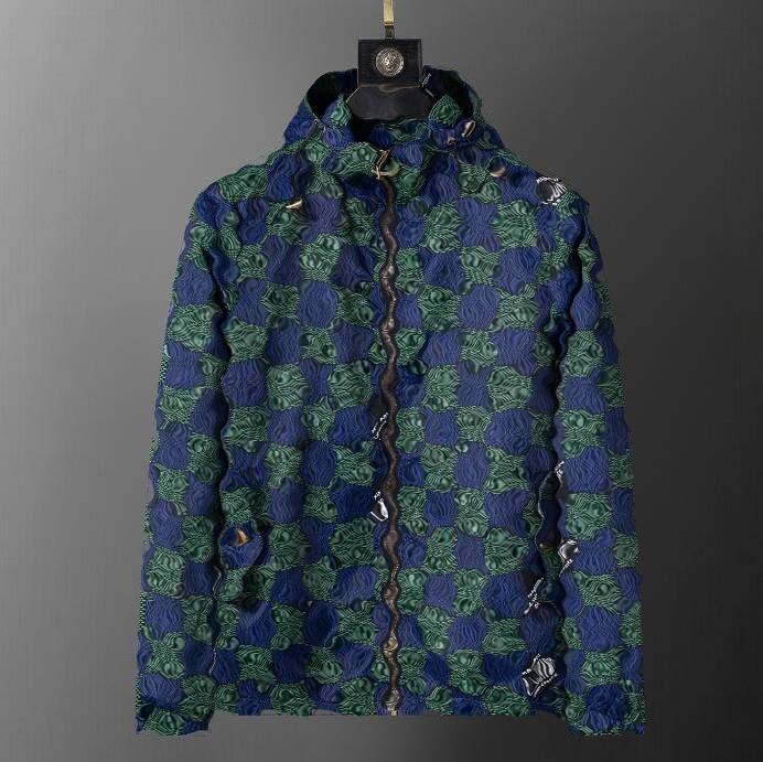 green blue plaid hooded jackets for men windbreaker designer jacket coat Men's Clothing Lou8277