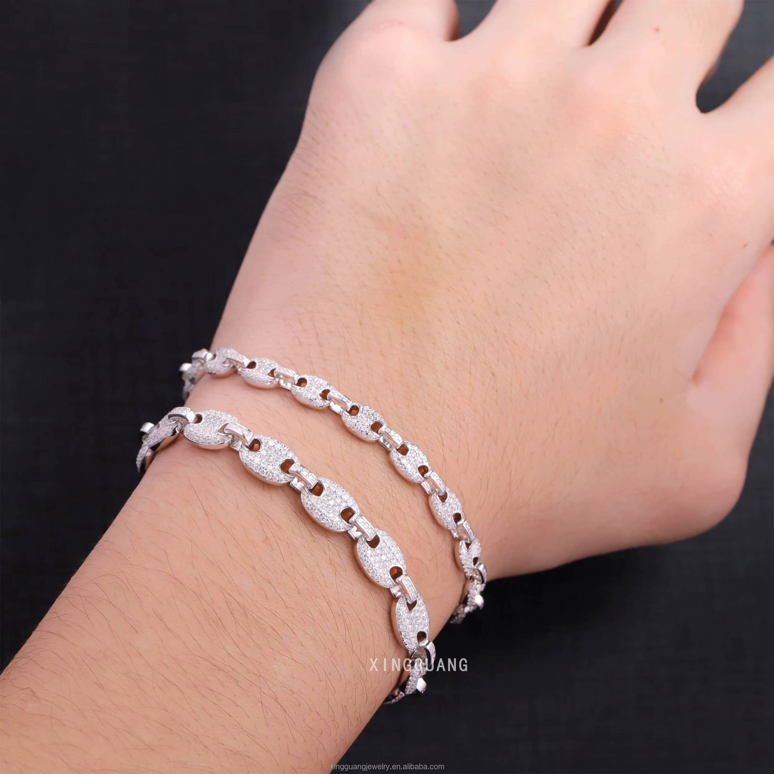Hip Hop 6mm 8mm Wide Bracelet S925 Silver 18K Gold Plated VVS Moissanite Diamond Bracelet with GRA Certificate
