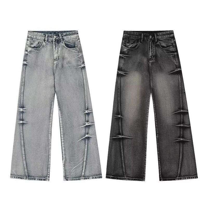 Men's Clothing retro washed design jeans for men and women trendy cleanfit loose niche all match wide leg pants