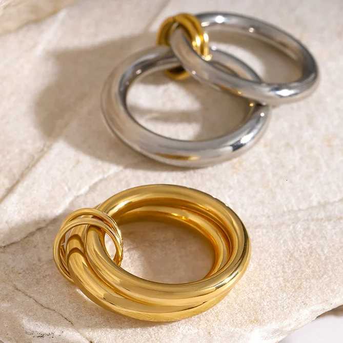 100% Authentic Unique Design Stainless Steel Hollow Irregular Geometric Ring Waterproof Golden Fashion 2023 Charm Jewelry Women XJ250802