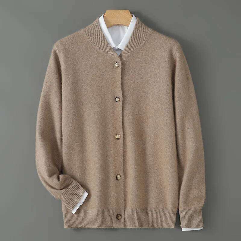 100% Mink Cashmere Sweater Knit Cardigan Men Stand Collar Long Sleeve Autumn And Winter Men's Clothing Casual Business Coat Top MDNG