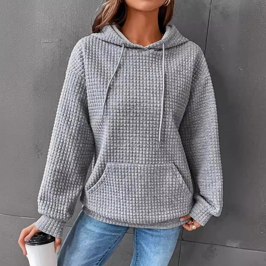 2025 Autumn/winter Designer Top Fashion Trend Women's Fashion Crossover New Style Waffle Round Neck Long Sleeve Sweatshirt Solid Color Women�