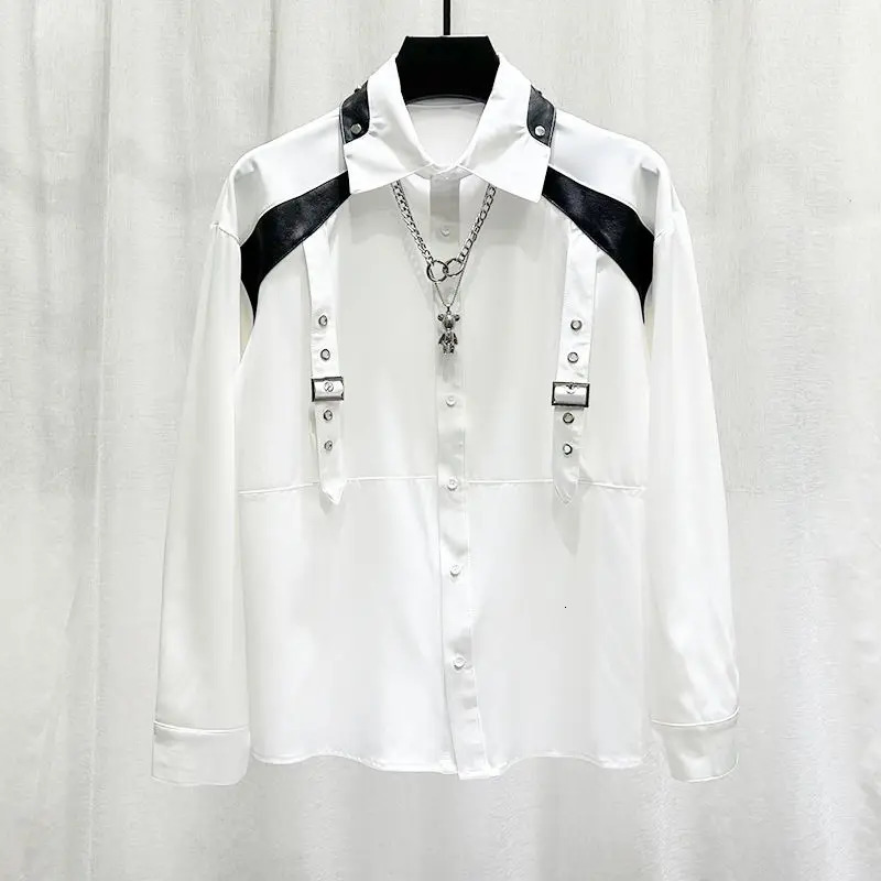 Autumn Niche Splicing Long Sleeved Shirt for Men Fashionable Personality Loose and Versatile Shirt for Men 250801