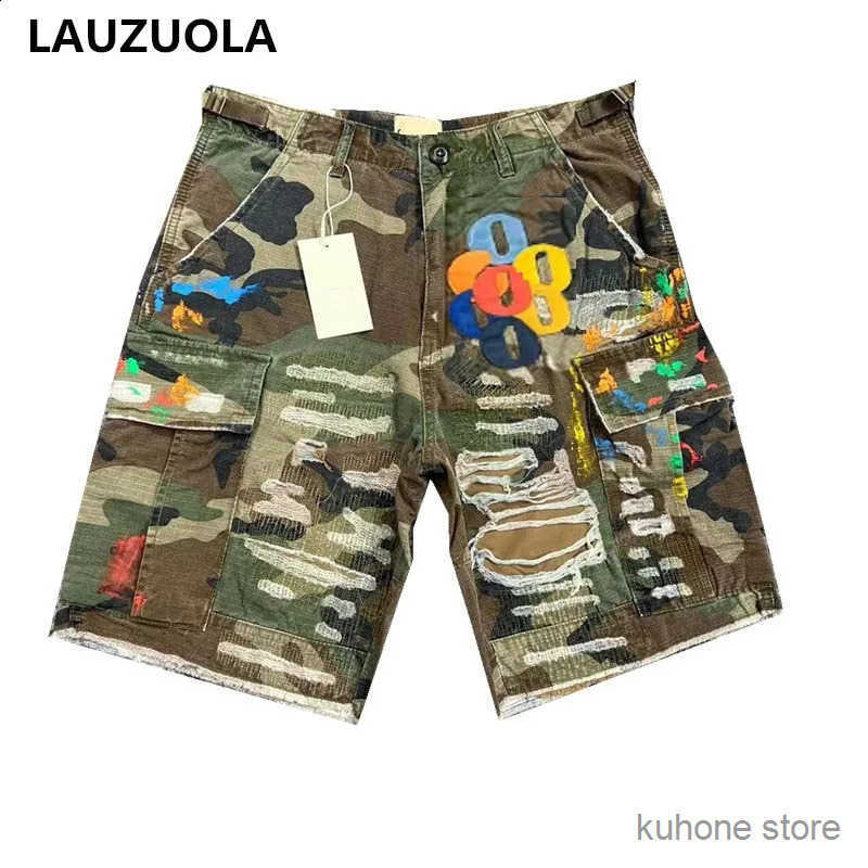 High Quty Camouflage Beggars Holes Tie Dye Shorts Men Causal Hip hop Cargo Camo Short Pants Man 240919 S250802
