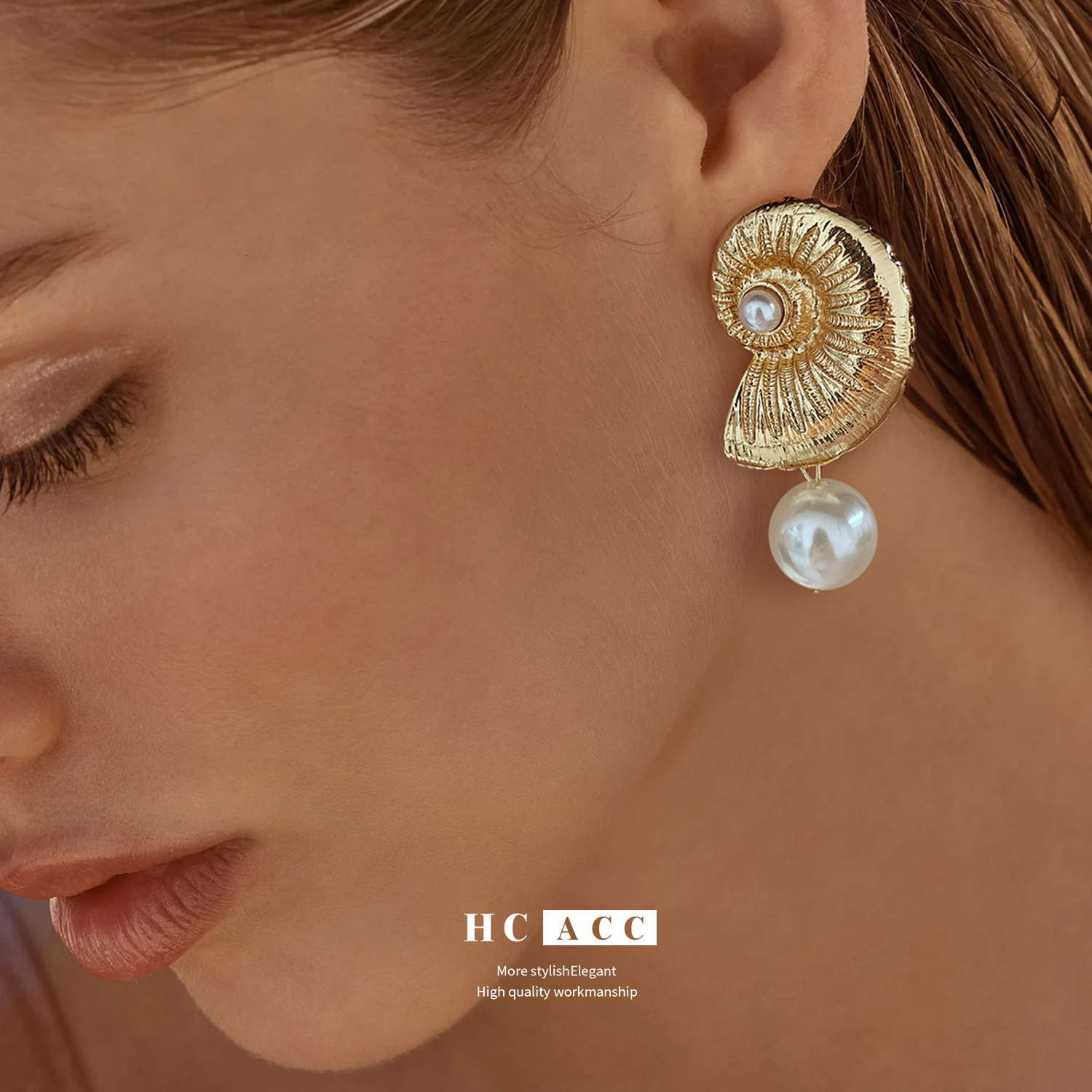 Free Shipping Designer Luxury Jewelry Niche Conch Copper Gold-plated Pearls High-end Women's Earrings Exaggerated Accessories European And Amer