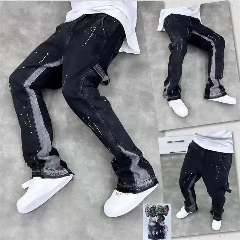 Designer jeans pants Trendy High Street mens jeans loose fit straight leg casual dress Trouser American style retro Vibe Micro Flare jeans