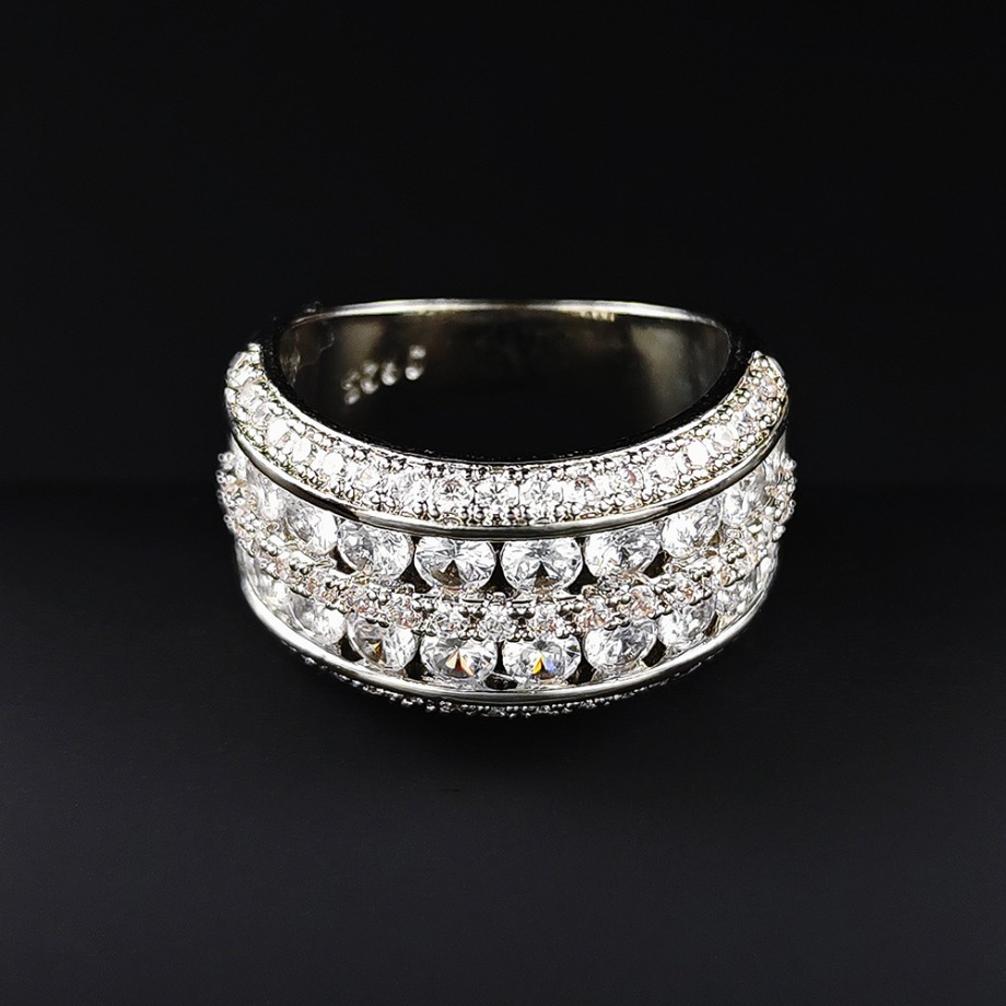 Luxury Designer Rings Double Layered Full Diamond Wide Body Rings 925 Silver Plated Brass Rings Lady Commute Jewelry Accessory