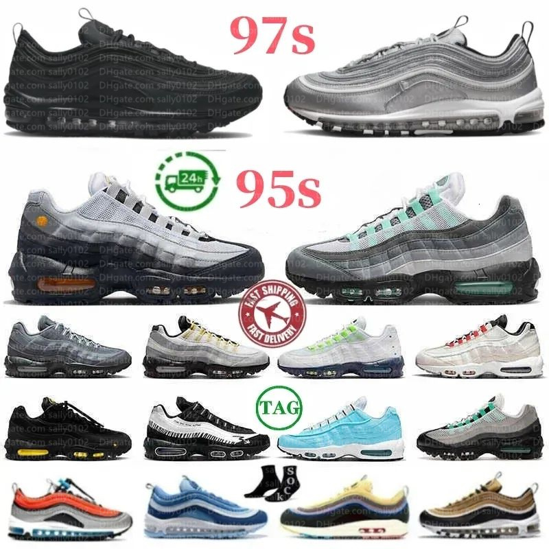 With Box Designer Neon 95s Men Women 97s Running Shoes Sneakers Triple Black White Grey Red Green Blue Pink Navy Mesh Platform Low Leisure Outdoors