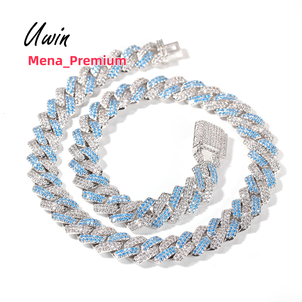 UWIN 13mm Blue CZ Cuban Chain Choker Necklace Miami Cuban Link Chain Bling Hip Hop Rapper Men Women Jewelry